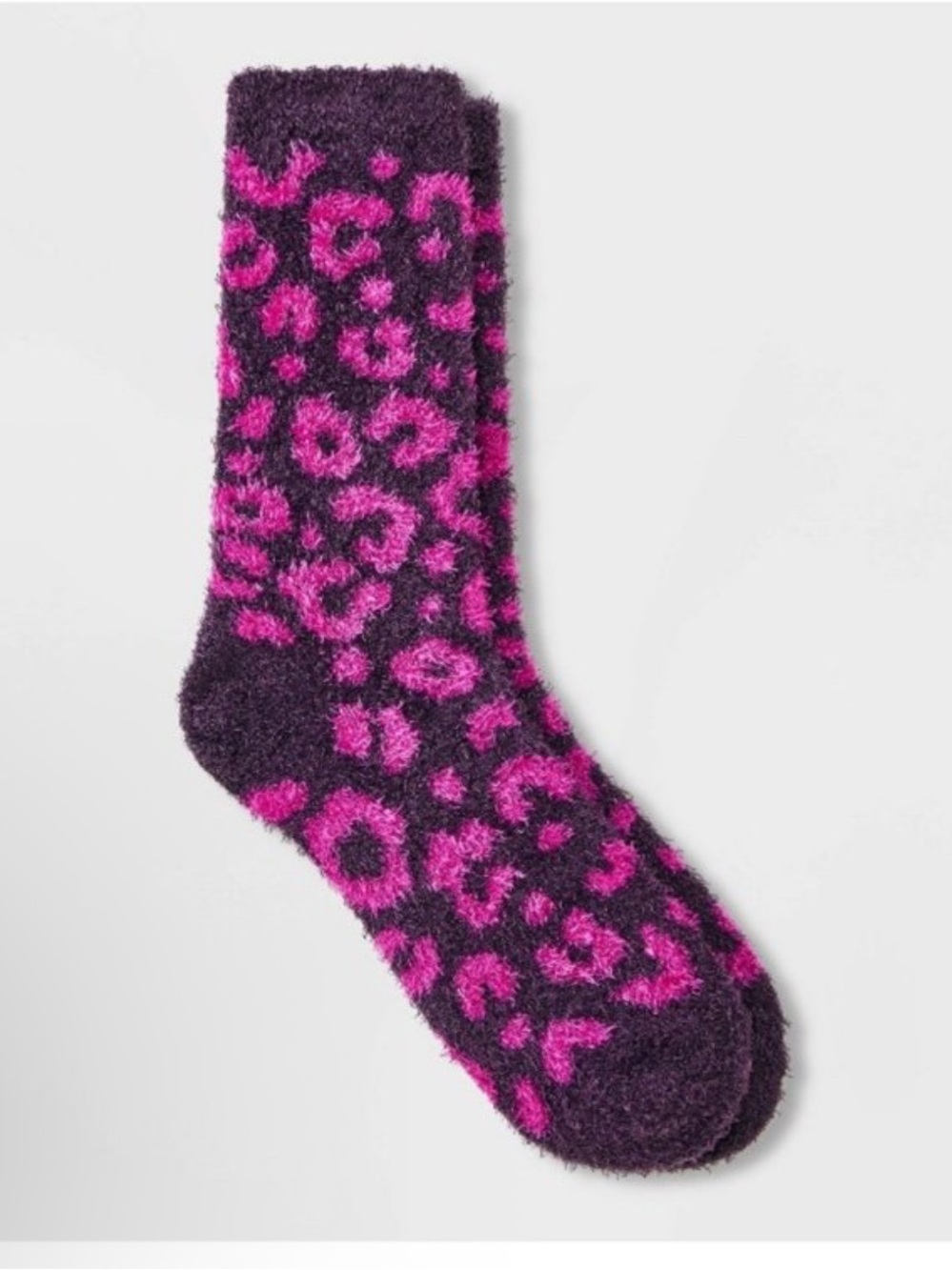 Auden Fuzzy Purple and Pink Leopard Print Socks